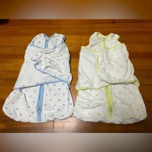 Pottery Barn Halo Green & Blue Polkadot SleepSack Swaddles Size Newborn